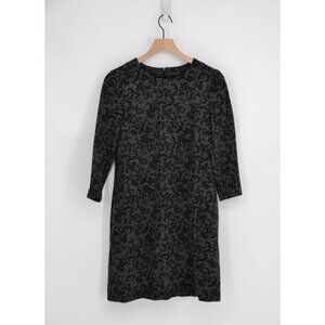 Peserico Paisley Print Wool Blend Shift Dress 3/4 Sleeve Gray Women's IT 42 US 6